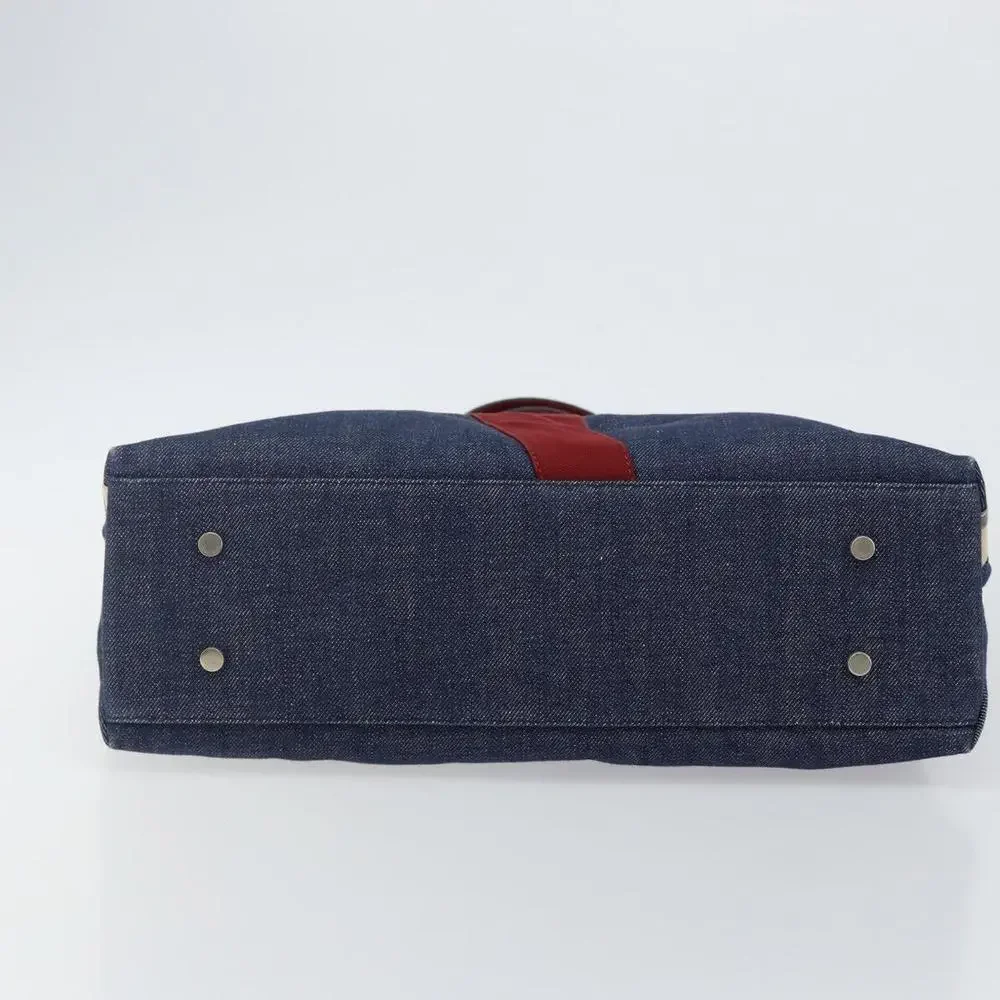 Burberry Denim Satchel with Red Cross and Beige Check Trim